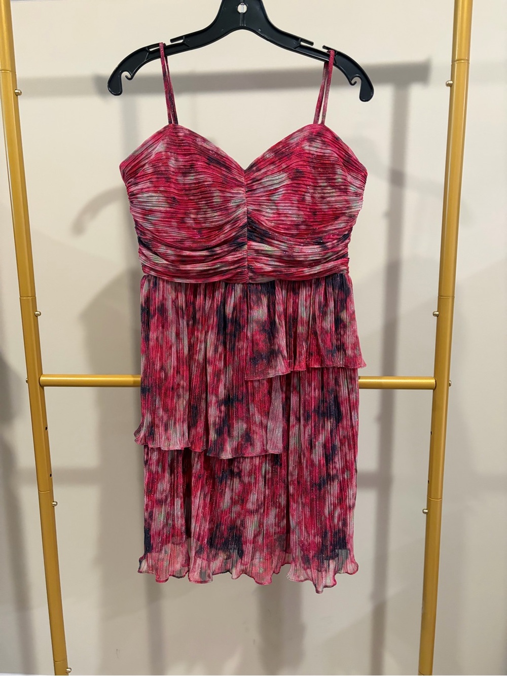 Laundry By Shelli Segal Red and Pink Shimmer Spaghetti Strap Dress
